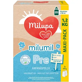 Milupa Milumil Pre – Anfangsmilch von Geburt an – Mit allen wichtigen Nährstoffen (laut Gesetz) – Ohne Palmöl – Im praktischen Maxi-Pack – 1,2 kg