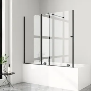 Boromal - Badewannenaufsatz schiebetür Duschwand für Badewanne mit Schiebetür Schwarz 5mm Sicherheitsglas, (Duschtrennwand Rahmenlos 2 teilig,