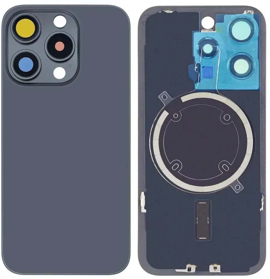 Akkudeckel Backcover für iPhone 15 Pro Blau Titan Magnet Metallplatte, #AS137383