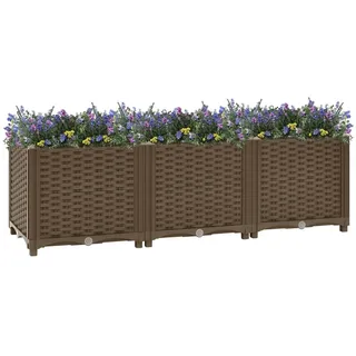 Myheimly Hochbeet 120x40x38cm Kräuterbeet Gemüsebeet zum Selber Bauen, Blumenkasten im Rattan-Look, Pflanzkasten für Garten Terrasse Balkon Polypropylen Braun