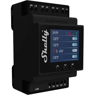 Shelly Pro 4PM Hutschienenrelais Bluetooth, Wi-Fi