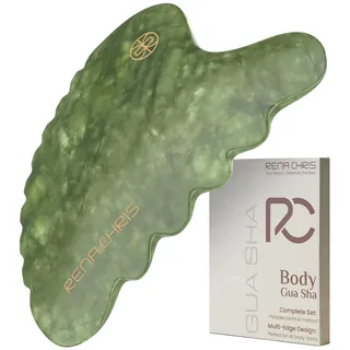 Rena Chris Großes Gua Sha, Natürlicher Jade Gua Sha Stein, Guasha Massagesteine für Lymphdrainage, Ganzkörperanwendung Beine Rücken und Gesicht (Grün)