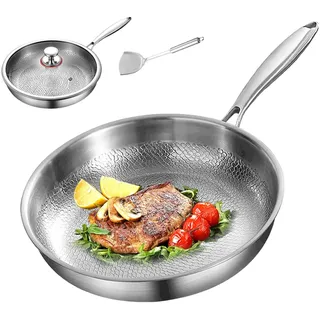 YCYATS Gehämmerte Titanpfanne Pro mit Deckel, multifunktionales Topf- und Pfannenset, antihaftbeschichtete Titan-Bratpfannen zum Kochen (28 cm (11,02 Zoll))