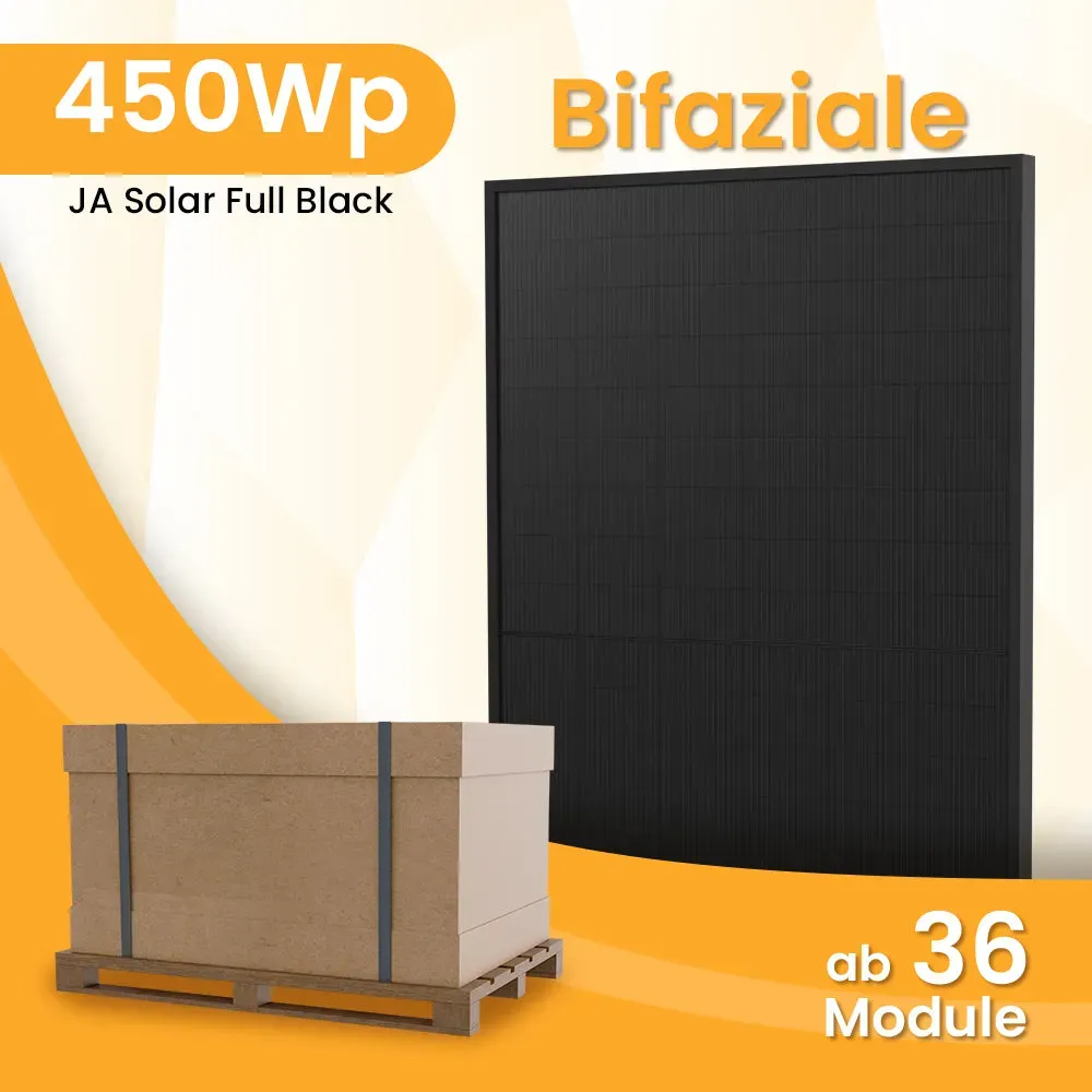 JA Solar 450Wp Full Black Paneel Bifaziale N-Doppelglas-Monomodul Solarmodul - 36 Stücke / Selbstabholung