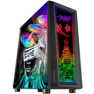 Mars Gaming MC-Art Schwarz, PC Gaming ATX Gehäuse, Doppelt Zeichnbar Gehärtetes Glas, ARGB 12 Mode, 12cm Lüfter, MCART