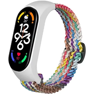 Niboow Geflochtenes Armband für Xiaomi Smart Band 7, Männer Frauen Verstellbarer Nylon Elastischer Armbänder für Xiaomi Smart Band 7 - Regenbogen