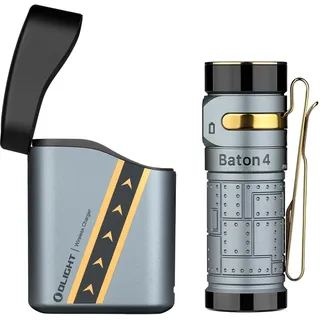 OLIGHT Baton 4 kit Mini LED Taschenlampe Wiederaufladbare mit dimmbarem Ladecase, Handlampe bis zu 190 Tage Laufzeit, 1300Lm 170m Leuchtweite superhell klein Flashlight für Alltag, IPX8 Fighter Pilot