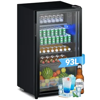 Devoko Getränkekühlschrank mit Glast,93L Minikühlschrank,mit RGB LED Lichtern,verstellbare Einlegeböden, Indoor/Outdoor,für zu Hause, Büro, Partys & Gastro,Minibar, Kühlschrank Schwarz