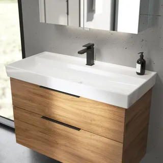 Villeroy & Boch Taro Waschtisch 100 cm mit CeramicPlus Beschichtung, 1 Hahnloch, ohne Überlauf, Badkeramik, weiß alpin