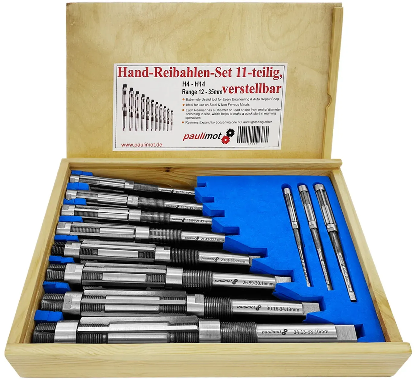 Handreibahlen-Set 11-teilig, verstellbar 12,0 - 35,0 mm, Passung H4 - H14