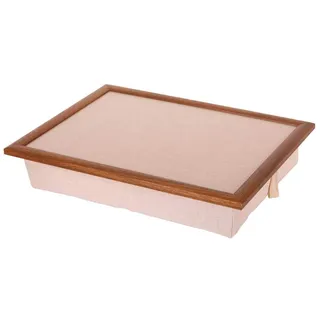 Andrew ́s Knietablett Laptray mit Kissen Tablett für Laptop Stoff Uni Natur/of Uni Natur/Rahmen Eiche
