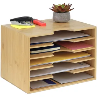 Relaxdays Briefablage Bambus, Büro Organizer für A4 Papier, 5 Fächer, Dokumentenablage HBT: 23,5 x 32,5 x 24 cm,