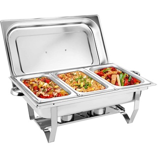 Xigner 9L Speisewärmer Edelstahl, Buffetwärmer Faltbarer,Mit 3 Pan Chafing Dish Set Food Warmer Buffet Banquet Party Cater,Mit Wasserbad, Standfuß & 2 Brenner 55.7 * 34 * 38.3CM