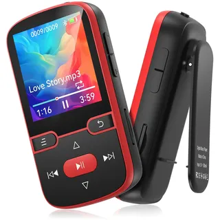 64GB mp3 Player Bluetooth 5.3 mit Clip,Music MP3-Player Kinder HiFi-Sport-Musikplayer, 1,5 Zoll MP3-Player-Bildschirm mit FM-Radio/Schrittzähler/Stimmenrecorder, wiegt nur 28g,TF-Karte bis zu 128G