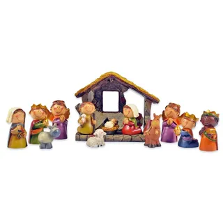 buttinette Riffelmacher Kinder-Krippenfiguren mit Stall 12-teilig, 2.5-9 cm