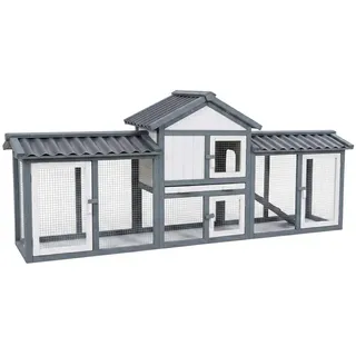 nyvi Kleintierstall XXL mit Auslauf 203 x 85 x 53 cm grau
