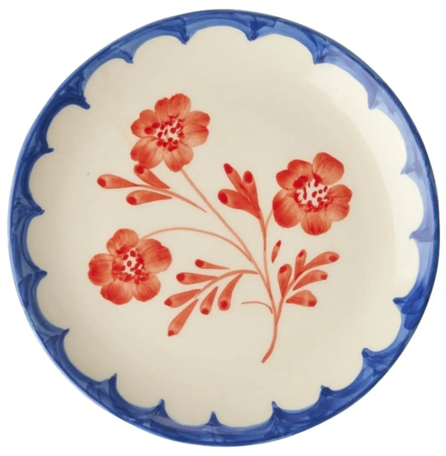 RICE Keramik Kuchenteller Handgemalt Vintage Flower, Ø 15 cm