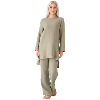 WENOR Hosenanzug Hosenanzug Tunika Set aus Musselin, 100 % Baumwolle, Modest Fashion (2-tlg) grün 2 (40-42)
