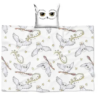 MTOnlinehandel Harry Potter Kuscheldecke 120x150 cm, Eule Hedwig 2-in-1 Set, Kissenbezug und Flauschdecke, Wohndecke, Coral Fleece-Decke, Sofadecke, Deko Geschenk Fanartikel - flauschig, weich & kuschelig