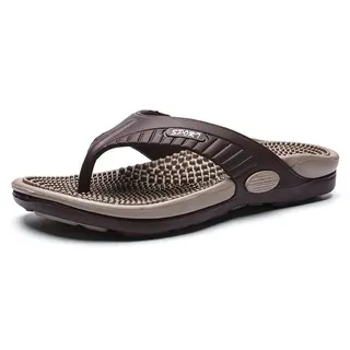 Akupressur Reflexzonenmassage Flip Flop Mit Fußgewölbeunterstützung Für Plattfüße Und Plantarfasziitis, Fuß Akupunkt Massage Hausschuhe Outdoor Sommer Strandsandale ( Color : Khaki , Size : 43 EU )
