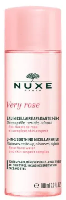 Nuxe Very Rose 3in1 Hydrating Micellar Water Dry to Very Dry Skin Travel Size (100 ml)