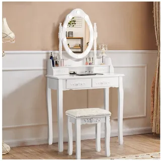 Costway Schminktisch mit Hocker, 360° drehbarem Spiegel und 10 dimmbaren LED-Birnen, Frisiertisch aus Tisch und Abnehmbarer Oberteil, Kosmetiktisch