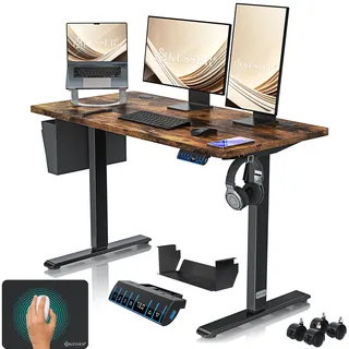 Kesser KESSER® Höhenverstellbarer Schreibtisch elektrisch Ergonomisch Steh-Sitz Schreibtisch 3-Funktions-Memory Steuerung Inkl. 360° Rollen & USB-Ladeanschluss Computertisch für Homeoffice