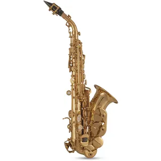 Roy Benson Bb-Sopran Saxophon SG-302 (Premium Messing Design, mit ergonomischem RND S-Bogen, Hoch F#-Klappe, PISONI Polster, Transport-Leichtetui, mit Rucksackgarnitur)