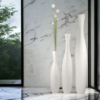 glasart handmade Edelste Deko-Bodenvase – Hohe Keramikvase für Pampasgras & Dekozweige - stabil, 50cm höhe in Weiß, - Weiß