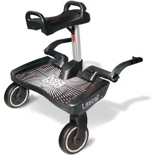 Lascal BuggyBoard Maxi+, Kinderbuggy Trittbrett mit großer Stehfläche und Saddle, Kinderwagen Zubehör für Kinder von 2-6 Jahren (22 kg), kompatibel mit fast jedem Buggy, schwarz mit rotem Sattel