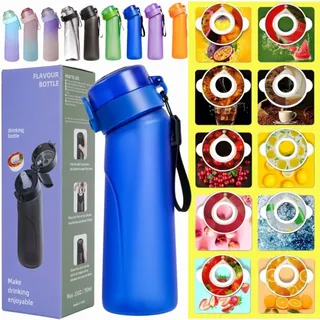 Trinkflasche Starter Set mit 10 aromatischen Waffeln, Trinkflaschen 650 ml Flasche Obst Duft Süßwasser E%0 Tasse Wasser für und Outdoor Fitnessstudio (Matte Blue2.0+10Pods)