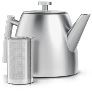 Arendo - Teekanne Edelstahl mit Siebeinsatz – 1000 ml - Teekanne thermo doppelwandig – Silber