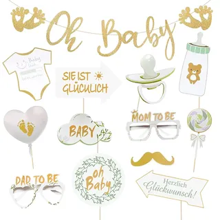 Aurasky Babyparty Deko, Babyparty Foto Requisiten Oh Baby Girlande Decoration, Babyshowerparty Fotobox Accessoires Party Zubehör für Baby Shower Babydusche Gender Reveal Party
