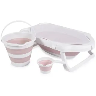 Cangaroo Badewannen-Set Hawaii 4-teilig faltbar Wasserablauf Ablagefächer Netz rosa