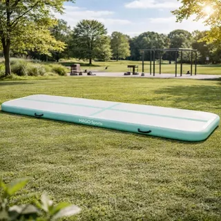 HAGO24 AirTrack Turnmatte 5m Mint Gymnastikmatte Tumblingmatte aufblasbar elektrische Pumpe Dropstitch 500x100x10cm Yoga Tasche Indoor Outdoor Pilates - Türkis