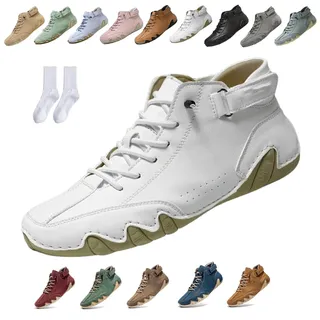 Snrtevu Barfußschuhe, Ergonomischer, Wasserdichter & Schmerzlindernder Leder-BarfußSchuh, Schuhe Damen, wasserdichte und Atmungsaktive OrthopäDische Barfuss Schuhe (Weiß,40) - 40 EU