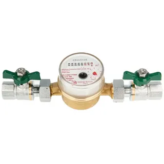 tecuro - Einstrahlzähler etk Kombi-Set (Warmwasser) bis 90 Grad Länge 110 mm, inkl. Kugelhähne grün 1/2 Zoll