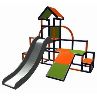 Moveandstic move and stic Klettergerüst CHARLIN mit Rutsche und Kleinkindschräge, (kompl. Spiel-Set, Indoor & Outdoor / Spielhaus), Kletterturm mit 2 Rutsche, recyclebarer Kunststoff, Made in Germany bunt|grau|grün