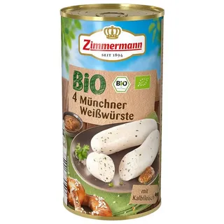 Zimmermann Wurstkonserve, Zimmermann Bio Münchner Weißwürste 4 Stück ATG 250g Dose 597g