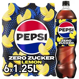 pepsi Zero Zucker Lemon, Das zuckerfreie Erfrischungsgetränk von Pepsi ohne Kalorien, Koffeinhaltige Cola mit Zitronengeschmack in der Flasche, EINWEG (6 x 1.25 l) (Verpackungsdesign kann abweichen)