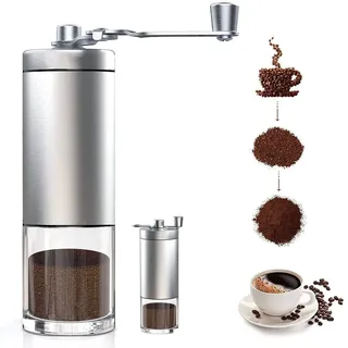 MISSFOX Kaffeemühle Manuell mit Keramikmahlwerk | Kaffeemühle Hand - Handkaffeemühle aus Edelstahl | Getreidemühle Manuell | Tragbar Coffee Grinder für Küche, Camping und Outdoor