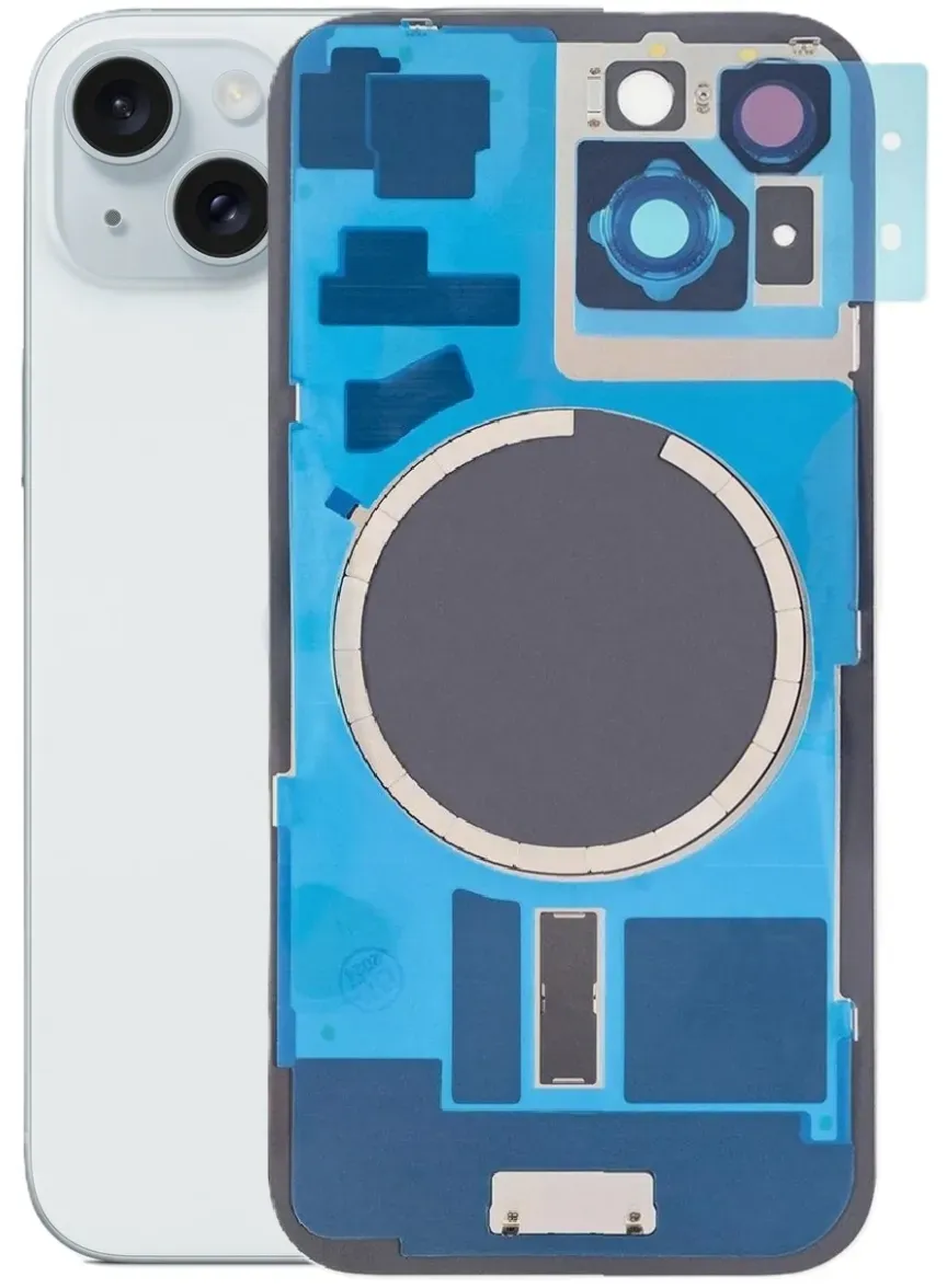 Akkudeckel Backcover für iPhone 15 Blau Magnet Metallplatte, #AS137372