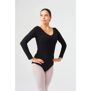 tanzmuster Body Damen Ballettanzug Isabelle mit langen Ärmeln Ausschnitt mit eleganter Raffung schwarz 36
