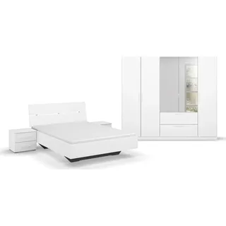 RAUCH Challenger (Set 4-teilig)", weiß (alpinweiß), Schrank mit Spiegel in 2 Breiten, Bett 3 Breiten, 2 Nachttische MADE GERMANY