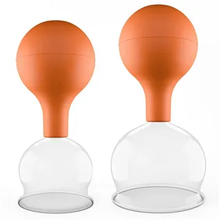 PULOX Schröpfgläser Set aus Echtglas mit Saugball - 2x Medizinisches Schröpfglas in Braun - 52mm, 62mm