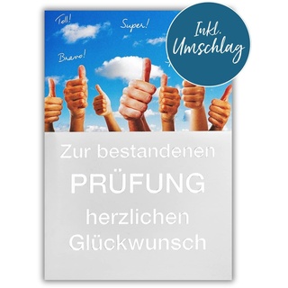 Bsb Karte zur bestandenen Prüfung 11,5 x 17,0cm - hochwertige Herzlichen Glückwunsch Karte mit Daumen hoch Motiv & Umschlag - Prüfung bestanden Karte - Glückwunschkarte zu jedem Anlass