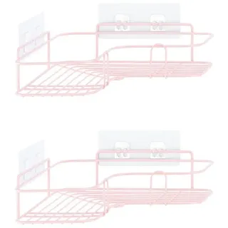 Navaris 2x Duschablage ohne Bohren - Bad Duschregal Eckregal 2er Set - Badezimmer Regal Wand Ablage für Dusche Aufbewahrung - Metall Dusch Ecke - Pink