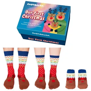 Cucamelon Freizeitsocken Unser 1. Weihnachten Rentier Cucamelon Socken für Vater Mutter & Baby