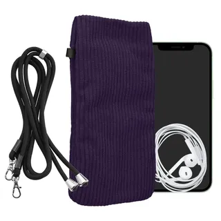 kwmobile Handytasche für Smartphones XL - 6,7/6,8" Handy Tasche - Cord Handy Hülle Violett mit Kordel - Tasche mit Handykette 16,7 x 9,5 cm Innen... - Violett