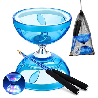 ZMCVOE Diabolo mit Kugellager, Led Diabolo Kugellager mit Professionellem Stick, Transparent Weichgummi DIABOLO Leuchtend, Jonglierspielzeug für Erwachsene, Profispieler und Anfänger (Blau)